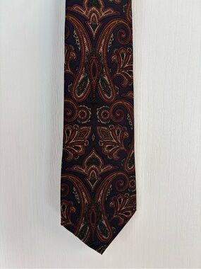 Mens Paisley Silk Tie in Navy with Gold & Burgundy Accents